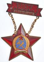 1956. Szakma kiváló dolgozója - Könnyűipar Rákosi-címeres zománcozott kitüntetés hátlapon 61939 sorszámmal és viselői igazolvánnyal T:2