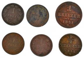 Ausztria 1851A 1/2kr Cu + 1851A 1kr Cu + 1860A 1kr Cu + 1861A 1kr Cu + 1878. 1kr Cu + 1885. 1kr Cu T:3,3- Austria 1851A 1/2 Kreuzer Cu + 1851A 1 Kreuzer Cu + 1860A 1 Kreuzer Cu + 1861A 1 Kreuzer Cu + 1878. 1 Kreuzer Cu + 1885. 1 Kreuzer Cu C:F,VG