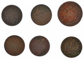 Ausztria 1851A 1/2kr Cu + 1851A 1kr Cu + 1860A 1kr Cu + 1861A 1kr Cu + 1878. 1kr Cu + 1885. 1kr Cu T...