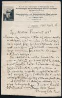 1908 Temesvár, Meteorológiai és Szeizmológiai Intézet fejléces képes levélpapírján írt levél