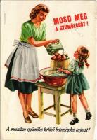 1951 Mosd meg a gyümölcsöt! A mosatlan gyümölcs fertőző betegségeket terjeszt! Kiadja az Egészségügyi Minisztérium / Hungarian health propaganda s: Vilnrotter (EB)