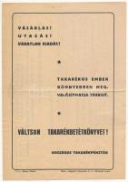 cca 1950-55 Váltson Takarékbetétkönyvet! / Calvin téri Áruház kétoldalas reklámlap, többször hajtott, 20x14 cm