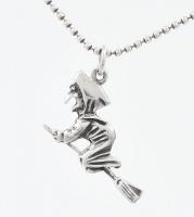 Ezüst(Ag) golyós nyaklánc boszorkány függővel, jelzett, h: 41 cm, 3,5×2 cm, nettó: 6,4 g