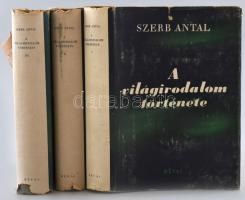 Szerb Antal: A világirodalom története. I-III. köt. Bp., 1945, Révai. Kiadói aranyozott félvászon-kötés, kissé fakó borítóval, kissé sérült, kopott kiadói papír védőborítóban. (Mindhárom kötet papírborítója megvan!)