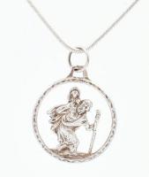 Ezüst(Ag) kígyó nyaklánc Szent Kristóf medállal, jelzett, h: 45-50 cm, nettó: 9 g