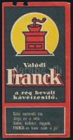cca 1930-1940 Franck kávéízesítő számolócédula, Klösz Gy. és Fia Bp., kissé sérült