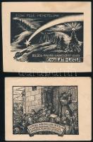 5 db alkalmi kisgrafika, közte jelzettek (Bánszki Tamás, Hajós Éva, Menyhárt József, stb.), 14x10 cm...