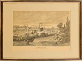 cca 1860 Az óbudai hajógyár. Fametszet. 20x29 cm Üvegezett keretben.