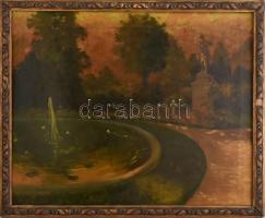 Ijjász Gyula (1874-1943): Szökőkút. Sérült keretben. Olaj, vászon, jelzett,m 64x80 cm