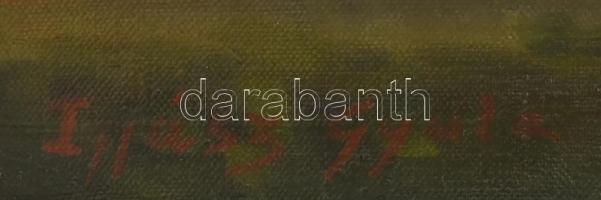 Ijjász Gyula (1874-1943): Szökőkút. Sérült keretben. Olaj, vászon, jelzett,m 64x80 cm