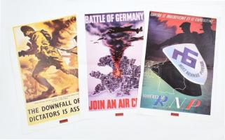 3 db II. világháborús plakátról készült modern reprint, a Hadi Krónika mellékletei, hajtva, az egyiken kisebb szakadással, 40x28,5 cm