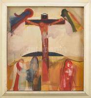 Szabados János (1937-)l: Kereszt. Olaj, falemez, kopott keretben, 40x36cm