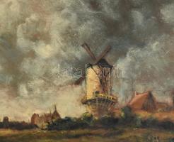 Olvashatatlan jelzéssel: Holland tengerpart. Olaj, farost, sérült dekoratív keretben, 45x55cm