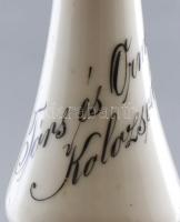 Törs és Ormai Kolozsvár feliratos porcelán WC lehúzó, fém szerelékkel, XX. sz. első fele, m: 9,5 cm