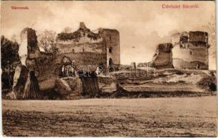 1908 Bács, Batsch, Bac; várromok. Topalits Imre kiadása / castle ruins (kis szakadás / small tear)