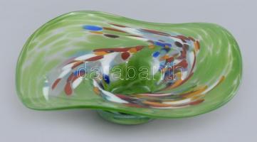 Muránói üveg dísztál, kézzel készített, anyagában színezett, d: 20 cm