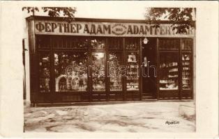 1936 Apatin, Fertner Adam üzlete, felvétele és saját kiadása / publishers shop. photo (EK)
