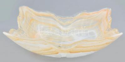 Muránói üveg kínáló tál, anyagában színezett, etikettel jelzett, 21x21 cm