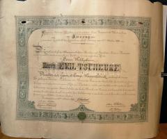 3db nagyméretű díszes oklevél az 1800-as évek végéről sérült állapotban, egyik német nyelven