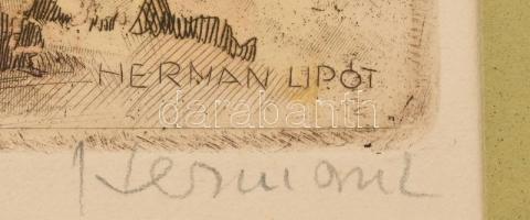 Herman Lipót (1884-1972): Fürdőzők. Színezett rézkarc, papír, jelzett, keretben, 29×37 cm