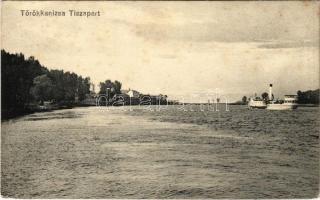 1919 Törökkanizsa, Nova Kanjiza, Novi Knezevac; Tisza-part, gőzhajó / Tisa riverside, steamship (fl)