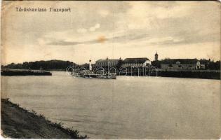 1919 Törökkanizsa, Nova Kanjiza, Novi Knezevac; Tisza-part, pontonhíd, gőzhajó / Tisa riverside, pontoon bridge, steamship (Rb)