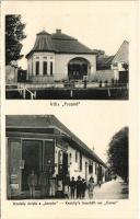 Cservenka, Crvenka; Villa Freund, Knefély üzlete a korzón / villa, shop - képeslapfüzetből / from postcard booklet (EK)