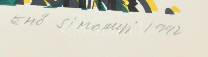 Simonyi Emő (1943-): Álom zöldben, 1992. Szitanyomat, papír. Jelzett, számozott (27/40). 58x42 cm