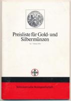 Preisliste für Gold- und Silbermünzen. Nr. 7 Herbst 1978. Schweizerische Bankgesellschaft. Árverési katalógus használt állapotban / auction catalogue in used condition.