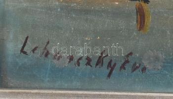 Lehoczky Éva (-): Balaton. Olaj, kartron, kopott keretben, 10x13cm