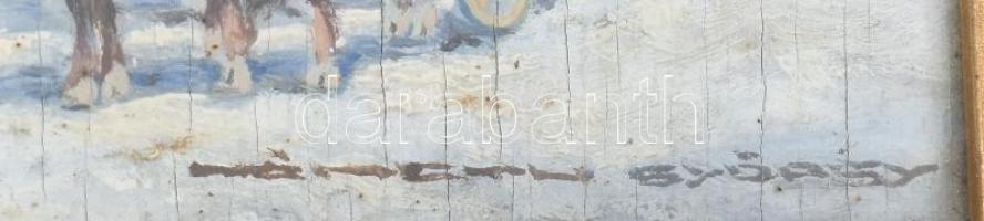 Németh György (1888-1962): Tanya. Olaj, fa, jelzett. Keretben, máz repedésekkel. 12x17 cm