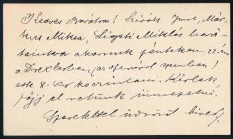 cca 1900 Feszty Árpád (1856-1914) festőművész névjegye autográf soraival, melyben koccintásra invitálja Kézdi-Kovács Lászlót (1864-1942) a Drexlerbe.