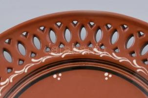 Népi kerámia tál, falra akasztható, hibátlan, jelzett d: 30 cm