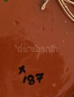 Népi kerámia tál, falra akasztható, hibátlan, jelzett d: 30 cm