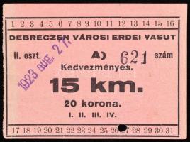 1923 Debreczeni Városi Erdei Vasut kedvezményes menetjegye