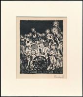 Kondor Béla (1931-1972): Városi ünnep. Fametszet, papír, paszpartuban, utólagos jelzéssel, 14×11 cm