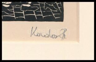 Kondor Béla (1931-1972): Városi ünnep. Fametszet, papír, paszpartuban, utólagos jelzéssel, 14×11 cm