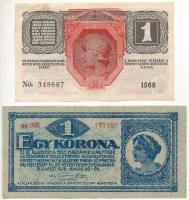 1916. 1K zöld "DEUTSCHÖSTERREICH" felülbélyegzéssel + 1917. 2K (3db, ebből 2db zöld "...