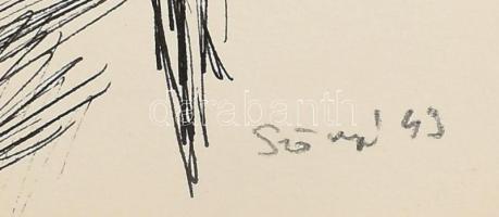 Szőnyi jelzéssel. Lovak, tus, papír, paszpartuban, 30×21 cm