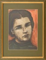 Róna Emmy (1904 - 1988): Női portré. 1957, akvarell, papír, üvegezett fakeretben, jelzett, 28x22cm
