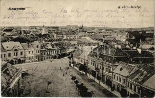 1913 Veszprém, látkép, Pósa Endre üzlete, távolban a zsinagóga (EK)
