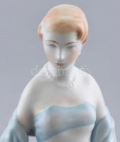 Zsolnay női figura, kézzel festett porcelán, jelzett, cca. 1960, kopásnyomokkal, m: 30 cm