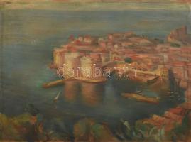 Jelzés nélkül: Mediterrán táj. Olaj, falemez, 30x40cm, picit megvetemedve