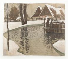 Markovic jelzéssel: Vízparti házak. Akvarell, papír, kartonra kasírozva, 47x55 cm