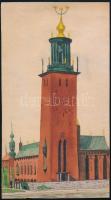 Jelzés nélkül: Stockholm, Városháza. Akvarell, papír, 21x12cm