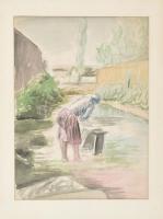 Jelzés nélkül: Mosó nő. Akvarell, papír, 31x23cm