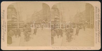 cca 1900 Sztereofotó: Toronto Young street villamosokkal 18x9 cm
