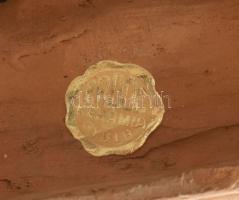 Erdős kerámia, Gyula: Bagoly. Figurális könyvtámasz, Kopásnyomokkal, etikettel jelzett, m: 20 cm