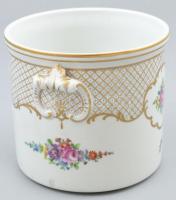 Dísz kaspó, porcelán, jelzett, kopásnyomokkal, m: 14cm, d: 19cm