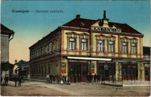1918 Érsekújvár, Nové Zámky; Nemzeti szálloda és kávéház, Marosi üzlete. Adler József kiadása / hotel and cafe, shops
